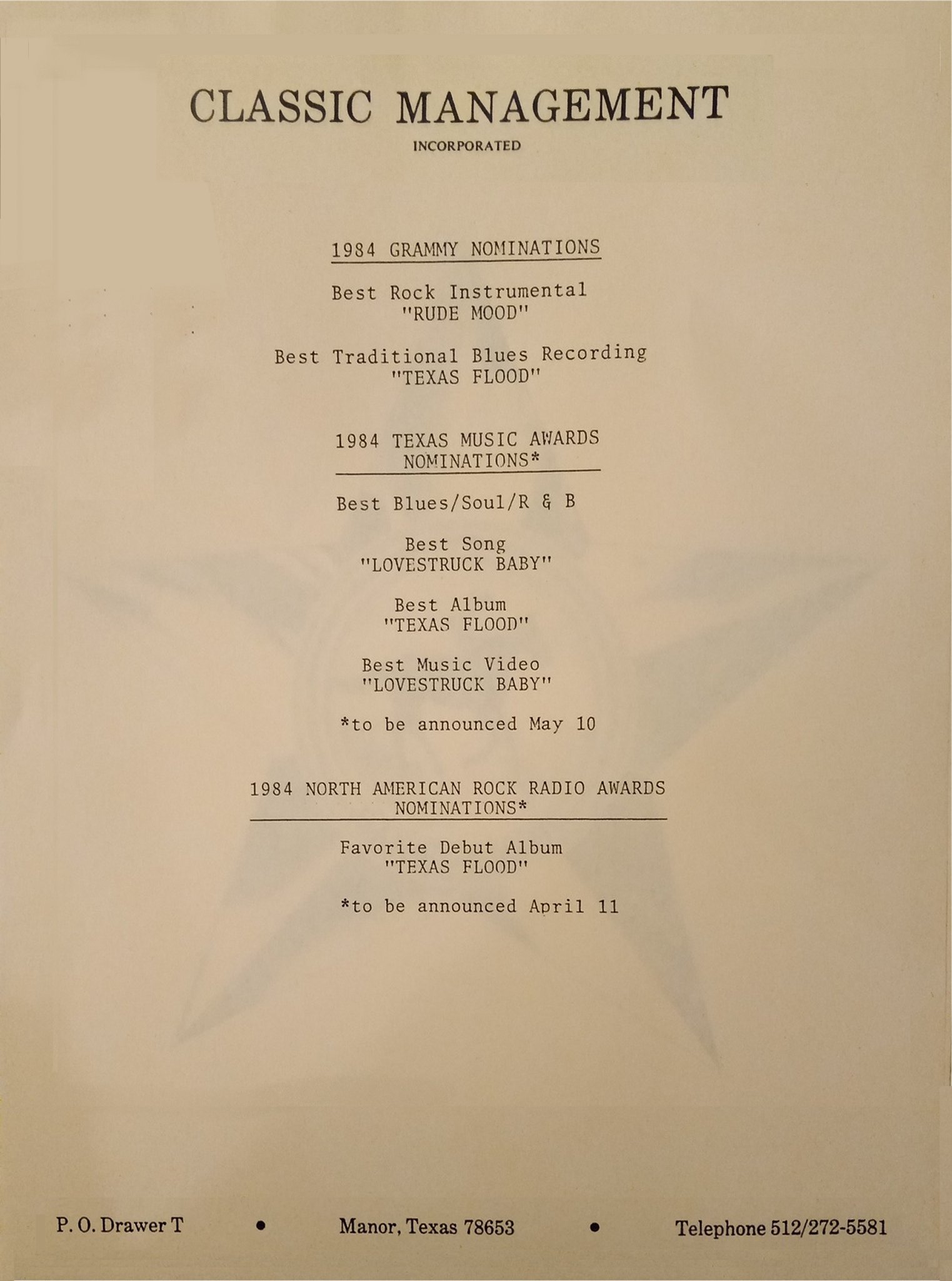 Stevie Ray Vaughan - Awards