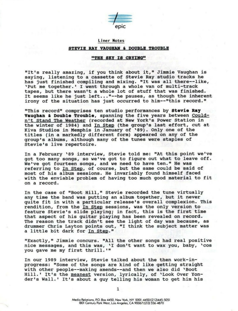 The Sky is Crying Press Release