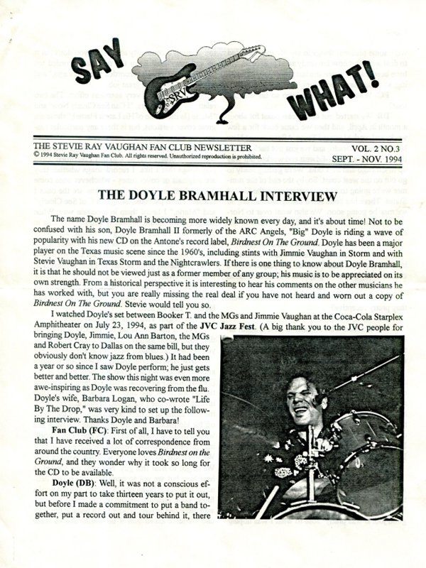 Stevie Ray Vaughan Fan Club Newsletter