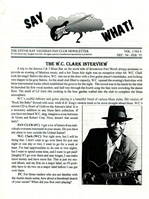 Stevie Ray Vaughan Fan Club Newsletter