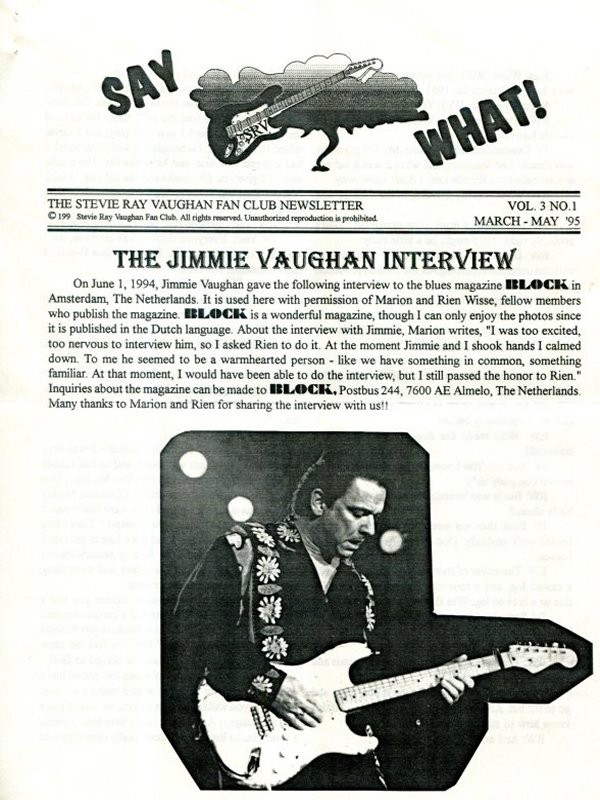 Stevie Ray Vaughan Fan Club Newsletter