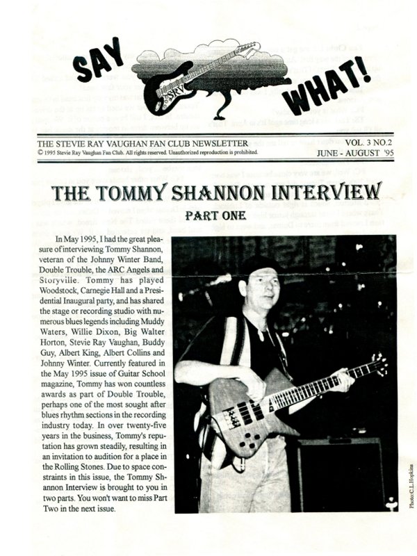 Stevie Ray Vaughan Fan Club Newsletter