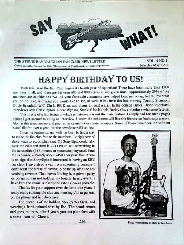 Stevie Ray Vaughan Fan Club Newsletter