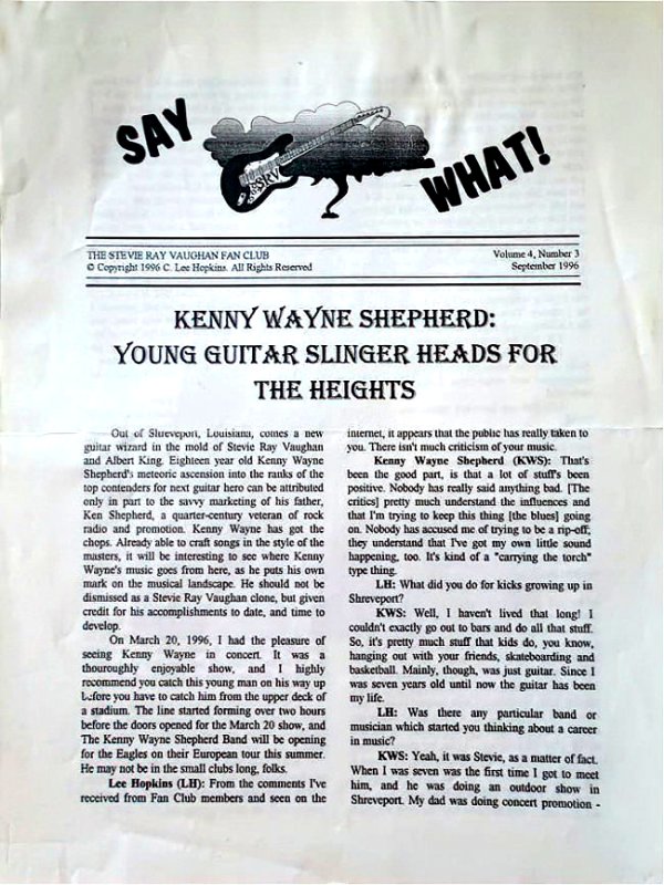 Stevie Ray Vaughan Fan Club Newsletter