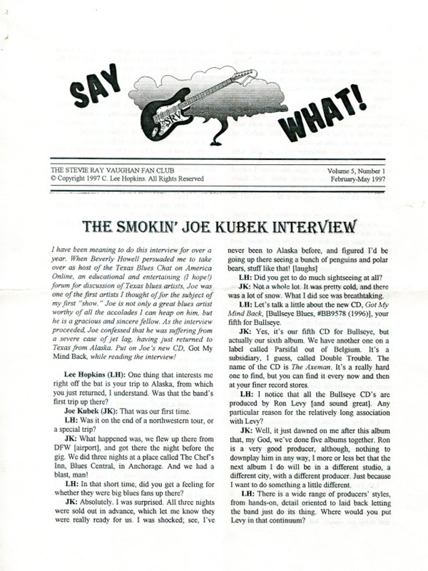 Stevie Ray Vaughan Fan Club Newsletter